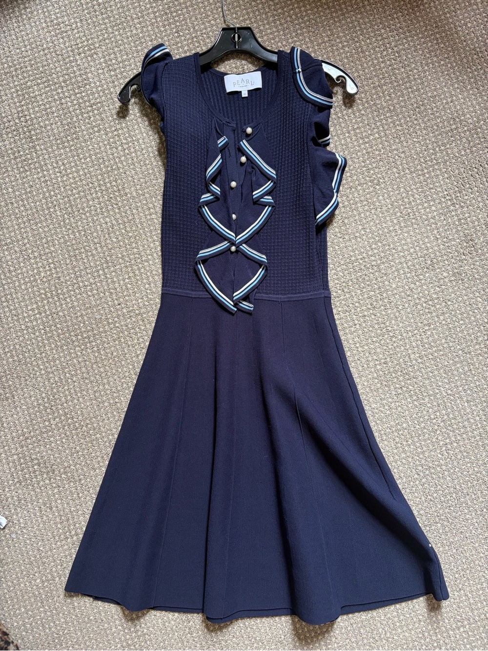 Pearl by Lela Rose Navy Ruffle-Trim Fit & Flare Dress - Never worn